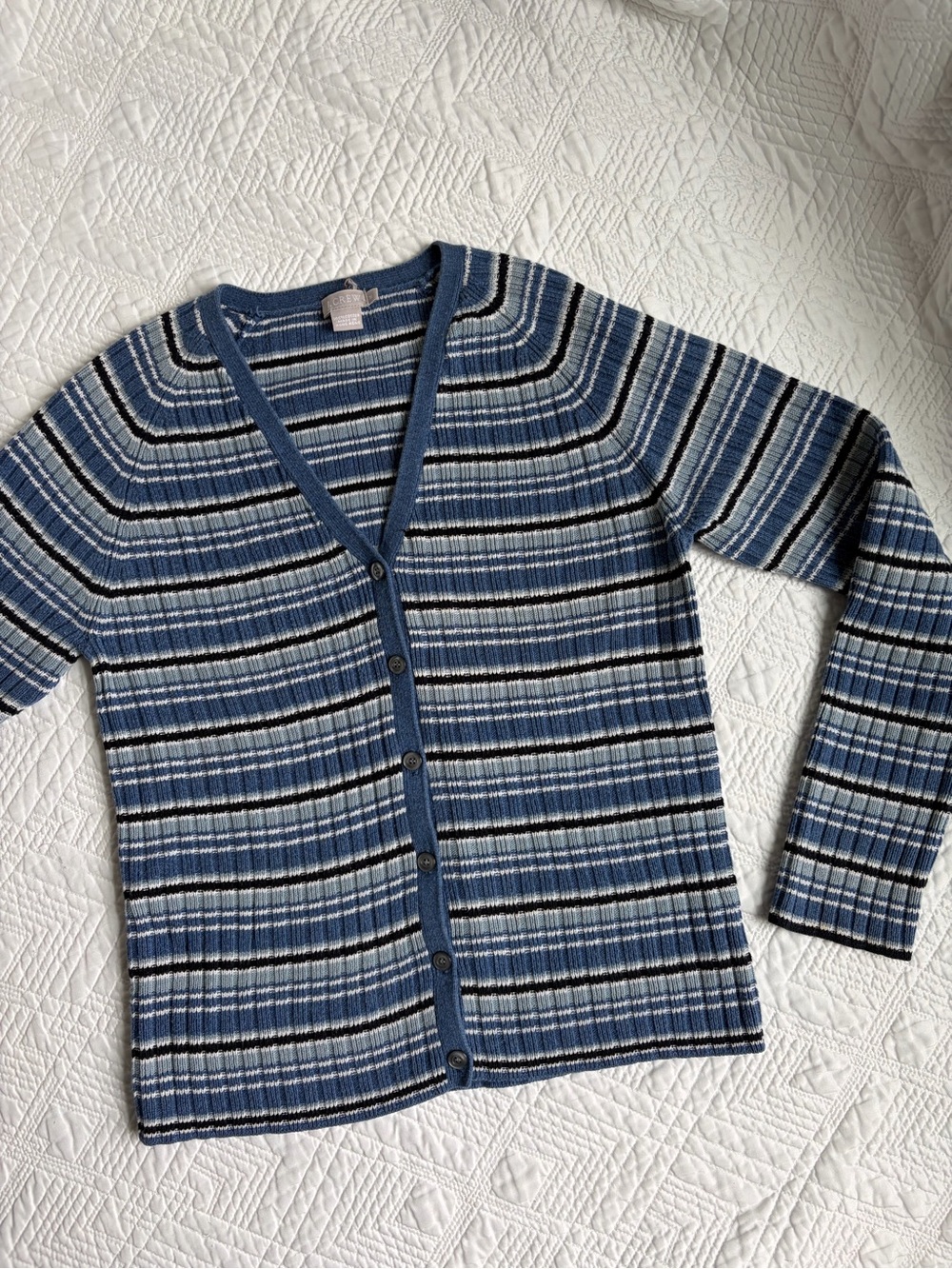 J. Crew Navy and White Striped Knit Cardigan V-Neck Vintage Inspired